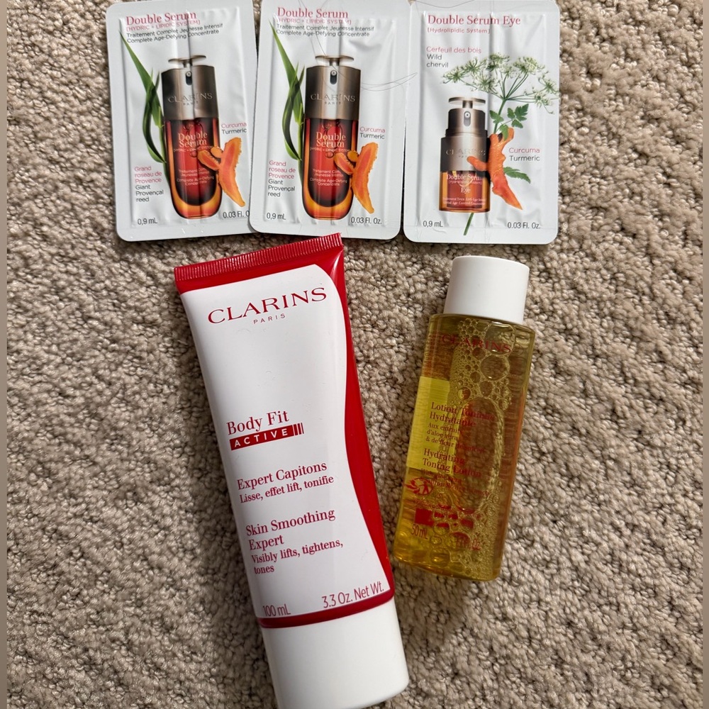Clarins Body Fit Active Cream, Toning Lotion and serum samples